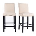 Kd Cuna Counter Height Fabric Upholstered Dining Chair with Nailhead Trim, Beige - Set of 2 KD2582663